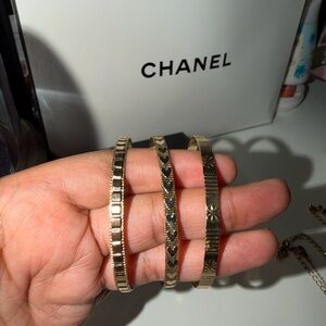 Gold-Tone Engraved Triple Bangle Set